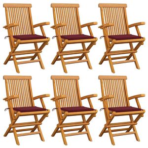 vidaXL Gartenst&uuml;hle mit Weinroten Kissen 6 Stk. Massivholz Teak