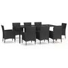 vidaXL 9-tlg. Garten-Essgruppe mit Kissen Schwarz Poly Rattan