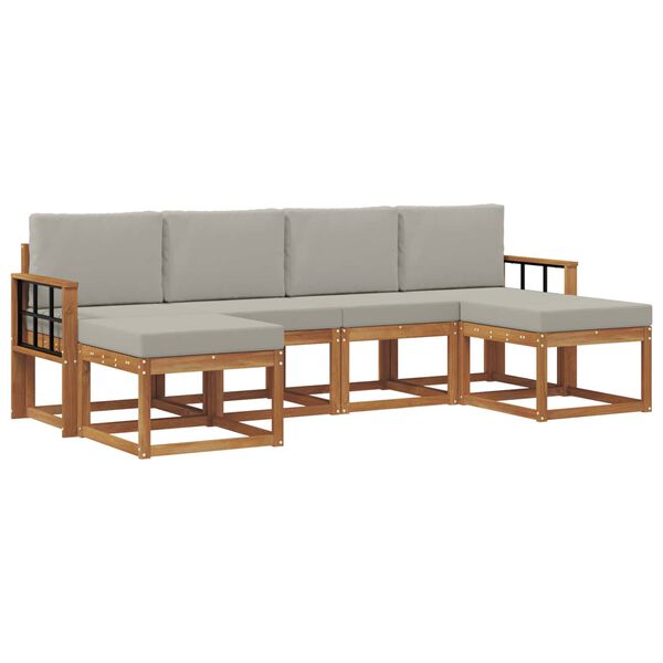 vidaXL Outdoor-Sofagarnitur mit Kissen 6 pcs Nat&uuml;rlich und Hellgrau