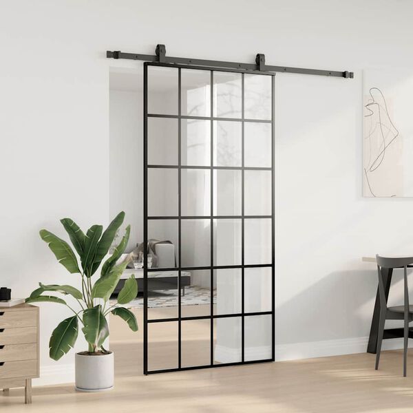vidaXL Schiebet&uuml;r mit Beschlag Schwarz 102x205 cm ESG-Glas