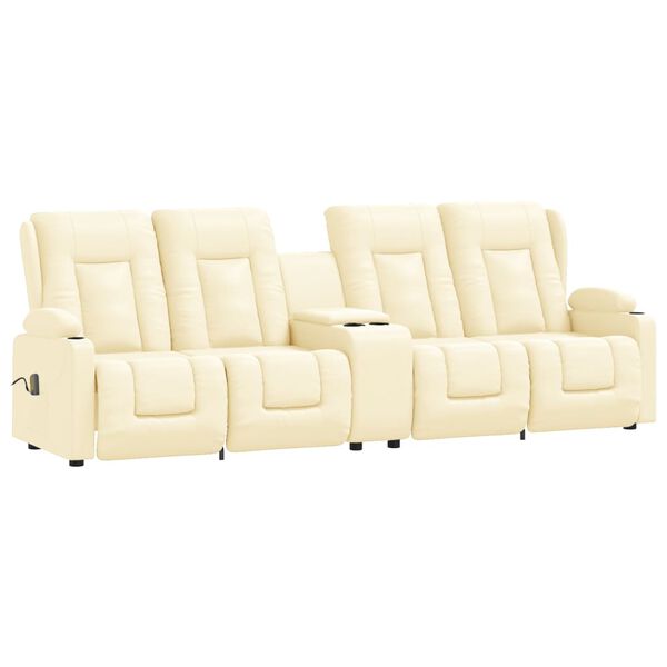 vidaXL 4-Sitzer Massagesessel mit Getränkehalter Creme Kunstleder