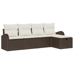 vidaXL Garten-Sofa-Set mit Kissen mit Speicher 5 pcs Braun Poly Rattan