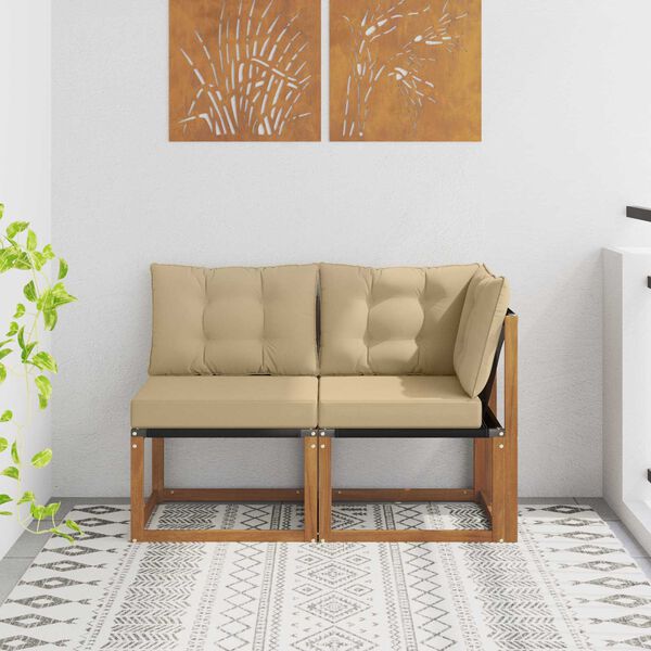 vidaXL Outdoor Mittel- und Ecksofa mit Kissen 2 St&uuml;ck Natur