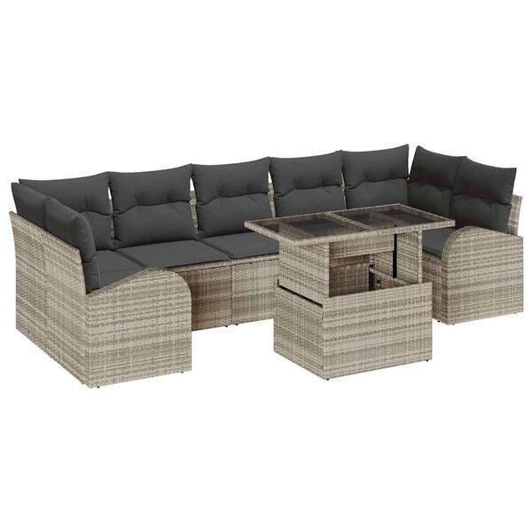 vidaXL Gartensofa-set mit Kissen mit Kissen 8 pcs Hellgrau Poly Rattan
