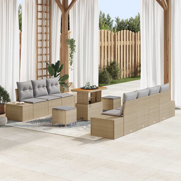 vidaXL Garten-Sofa-Set mit Kissen mit Kissen 10 pcs Beige und Hellgrau