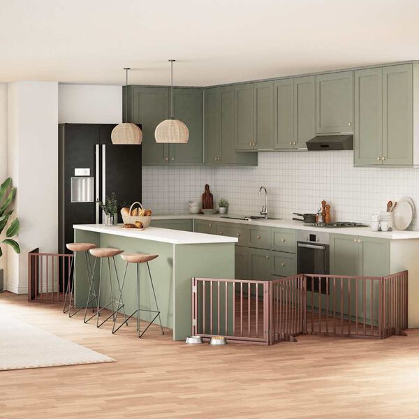 vidaXL 6-tlg. Hundetor mit T&uuml;r Faltbar Braun 480 cm Pappelholz