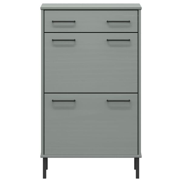 vidaXL Schuhschrank OSLO mit Metallbeinen Grau Massivholz Kiefer