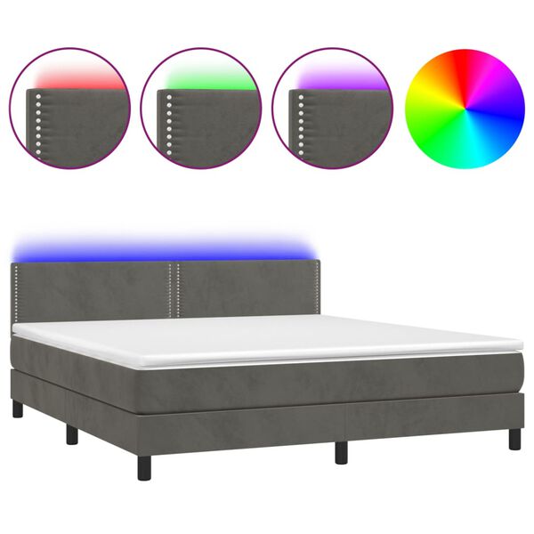 vidaXL Boxspringbett mit Matratze & LED Dunkelgrau 160x200 cm Samt