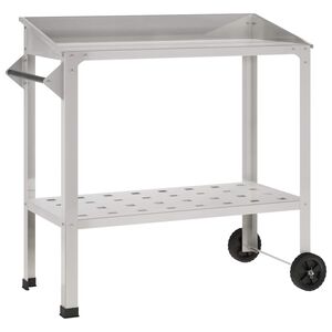 vidaXL Umtopftisch mit R&auml;dern 96 x 50 x 89 cm Edelstahl