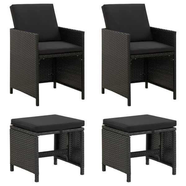 vidaXL 4-tlg. Gartenstuhl und Hocker Set Poly Rattan Schwarz