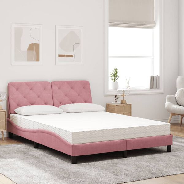 vidaXL Bett mit Matratze Rosa 120x200 cm Samt