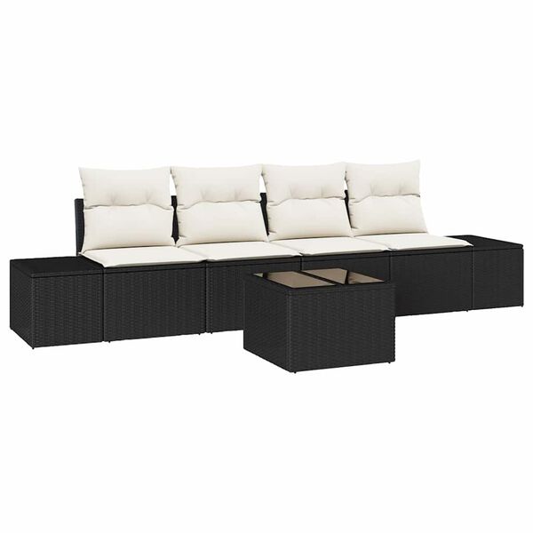 vidaXL Sofa Set mit Kissen 5 pcs Schwarz und Creme Poly Rattan