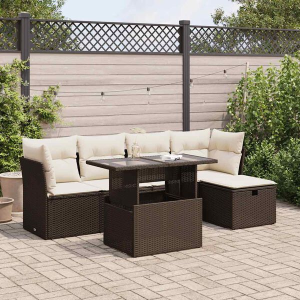 vidaXL 6-tlg. Garten-Sofagarnitur mit Kissen Braun Poly Rattan