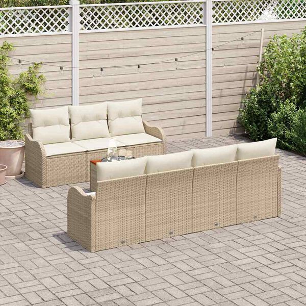 vidaXL Gartensofa-set mit Kissen 8 pcs Beige Poly-Rattan