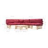 vidaXL 4-tlg. Paletten-Lounge-Set mit Kissen in Rot Holz