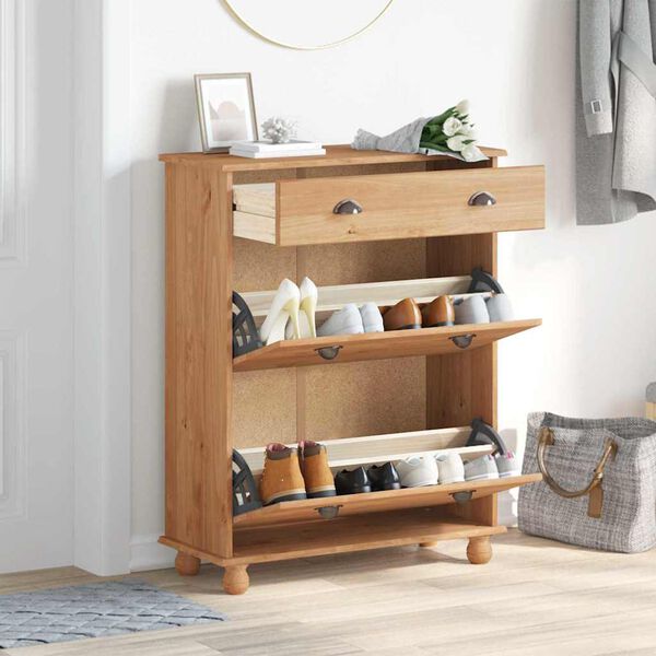 vidaXL Schuhschrank ASKIM Braun 85 x 35 x 108 cm Massivholz Kiefer