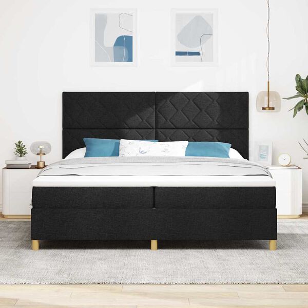 vidaXL LED Boxspringbett mit Matratze Schwarz 200 x 200 cm Stoff