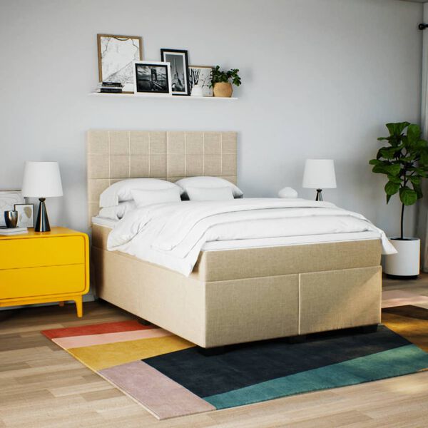 vidaXL Boxspringbett mit Matratze Creme 160x200 cm Stoff