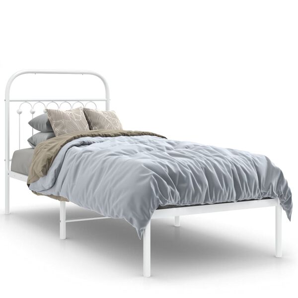 vidaXL Metallbett ohne Matratze mit Kopfteil Weiß 75x190 cm