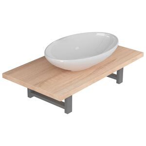 vidaXL 2-tlg. Badm&ouml;bel-Set Keramik Eichenbraun