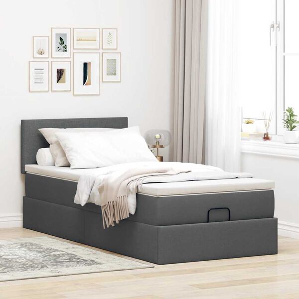 vidaXL Ottoman-Bett mit Matratze Dunkelgrau 90x190 cm Stoff