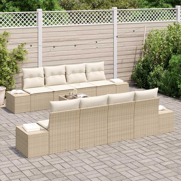 vidaXL Sofa Set mit Kissen 7 pcs Beige und Creme Poly Rattan