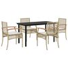 vidaXL 5-tlg. Garten-Essgruppe mit Kissen Beige Poly Rattan