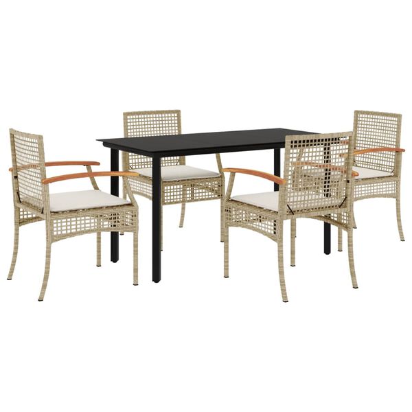 vidaXL 5-tlg. Garten-Essgruppe mit Kissen Beige Poly Rattan