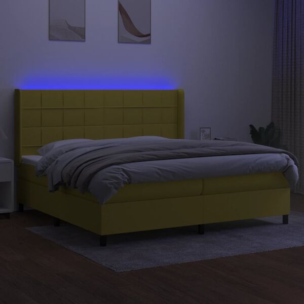 vidaXL Boxspringbett mit Matratze & LED Gr&uuml;n 200x200 cm Stoff