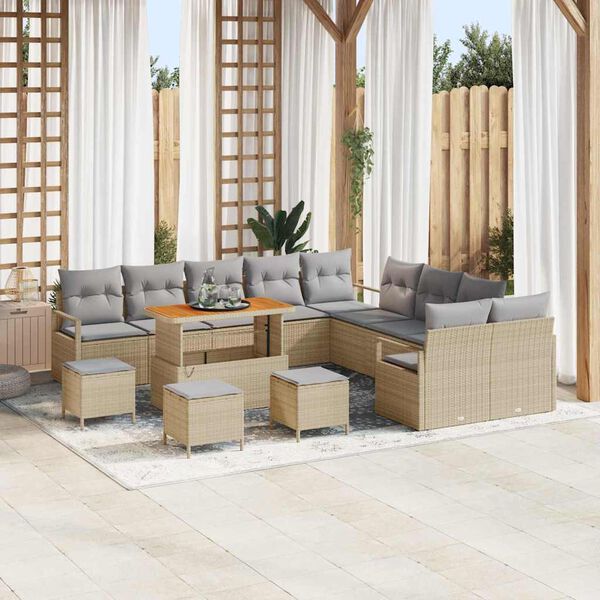 vidaXL Garten-Sofa-Set mit Kissen mit Kissen 14 pcs Beige und Hellgrau