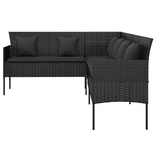 vidaXL Gartensofa in L-Form mit Kissen Schwarz Poly Rattan
