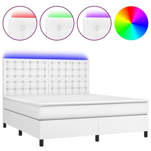 vidaXL Boxspringbett mit Matratze & LED Wei&szlig; 160x200 cm Kunstleder