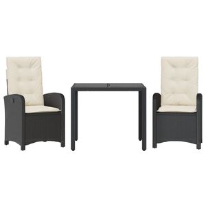 vidaXL 7-tlg. Garten-Essgruppe mit Kissen Schwarz Poly Rattan