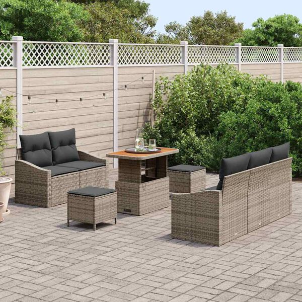 vidaXL Garten-Sofa-Set mit Kissen mit Speicher mit Kissen 8 pcs Grau