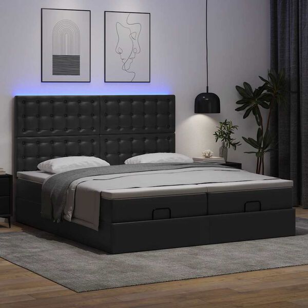 vidaXL Ottoman-Bett mit Matratzen & LEDs Schwarz 180x200 cm Kunstleder