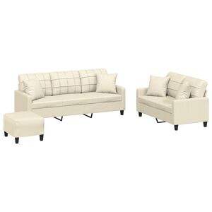 vidaXL 3-tlg. Sofagarnitur mit Kissen Creme Kunstleder