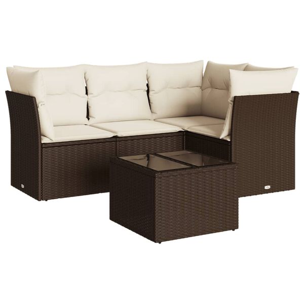 vidaXL 5-tlg. Garten-Sofagarnitur mit Kissen Braun Poly Rattan