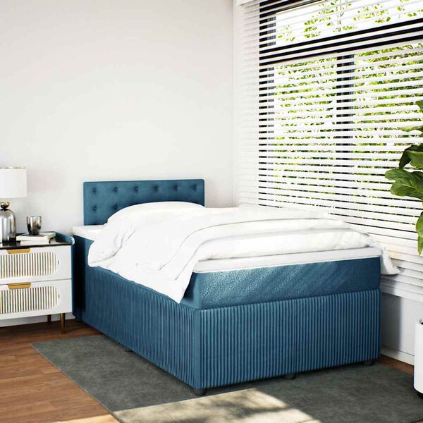 vidaXL Boxspringbett mit Matratze Blau 120x190 cm Samt