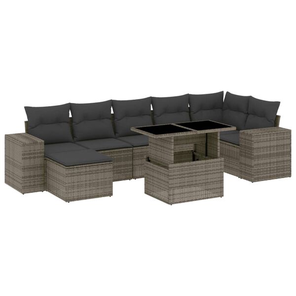 vidaXL 8-tlg. Garten-Sofagarnitur mit Kissen Grau Poly Rattan