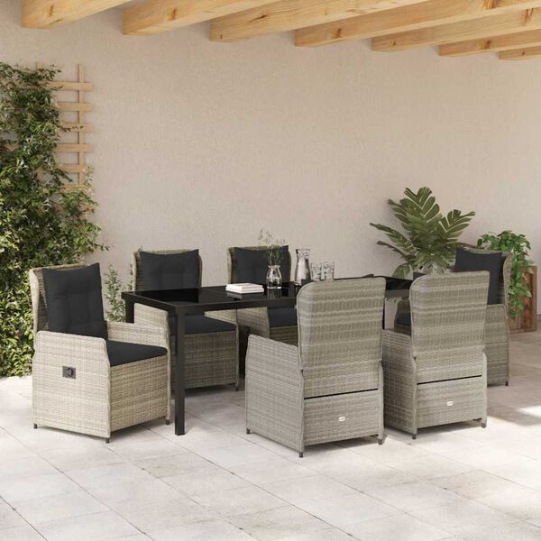 vidaXL Garten Essgruppe 7 pcs Hellgrau Poly-Rattan