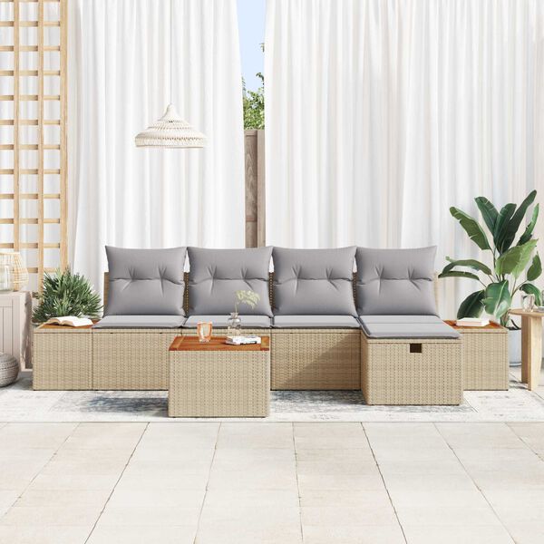 vidaXL Garten-Sofa-Set mit Kissen 6 pcs Beige Poly Rattan