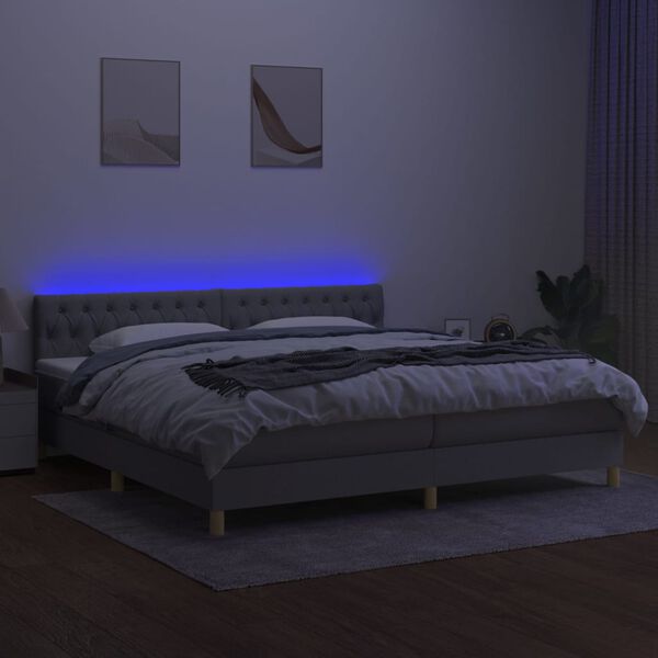 vidaXL Boxspringbett mit Matratze & LED Hellgrau 200x200 cm Stoff