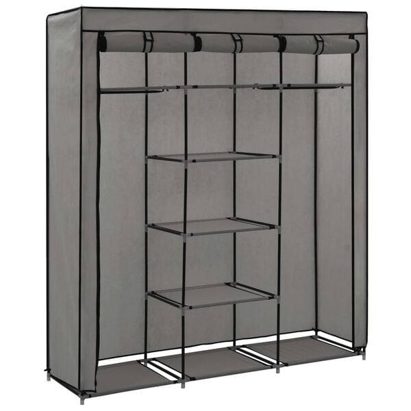 vidaXL Kleiderschrank mit F&auml;chern und Stangen Grau 150x45x175cm Stoff