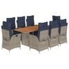 vidaXL 9-tlg. Garten-Essgruppe mit Kissen Grau Poly Rattan