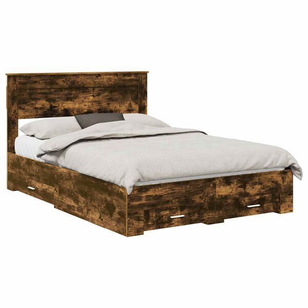 vidaXL Bettrahmen Ger&auml;ucherte Eiche 150 x 200 cm Holzwerkstoff