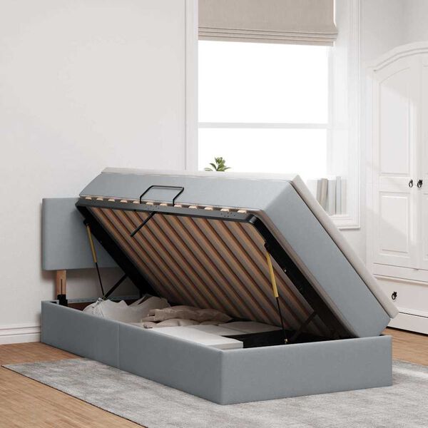 vidaXL Bett mit Stauraum und LED mit LED Hellgrau 90 x 190 cm Stoff