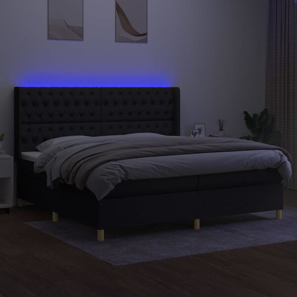 vidaXL Boxspringbett mit Matratze & LED Schwarz 200x200 cm Stoff