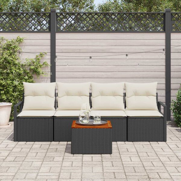 vidaXL Gartensofa-set mit Kissen 5 pcs Schwarz Poly-Rattan