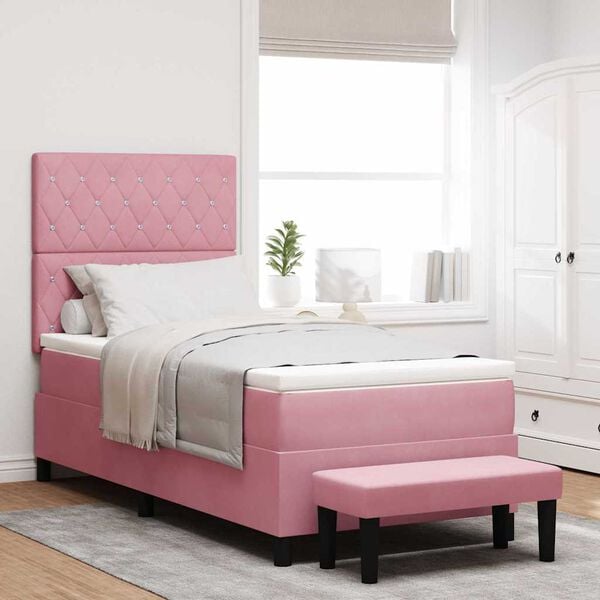 vidaXL Boxspringbett mit Matratze mit Kopfteil Rosa 90 x 200 cm Samt
