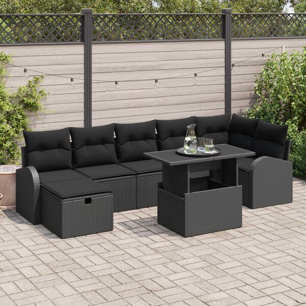 vidaXL Garten-Sofa-Set mit Kissen 8 pcs Schwarz Poly Rattan